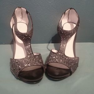 Pelle Moda Black Rhinestone Heels 9.5